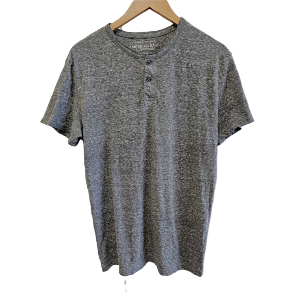 Vintage American Eagle Short Sleeve Henley Grey Heather Top Premium Comfort T
